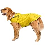 Bwiv Hunde Regenmantel Wasserdicht Hundemantel Groß Gefüttert Ultraleichte Atmungsaktive Hundejacke Reflexstreifen Regenjacke Hunde Mit Kapuze 3XL-6XL Gelb 5XL